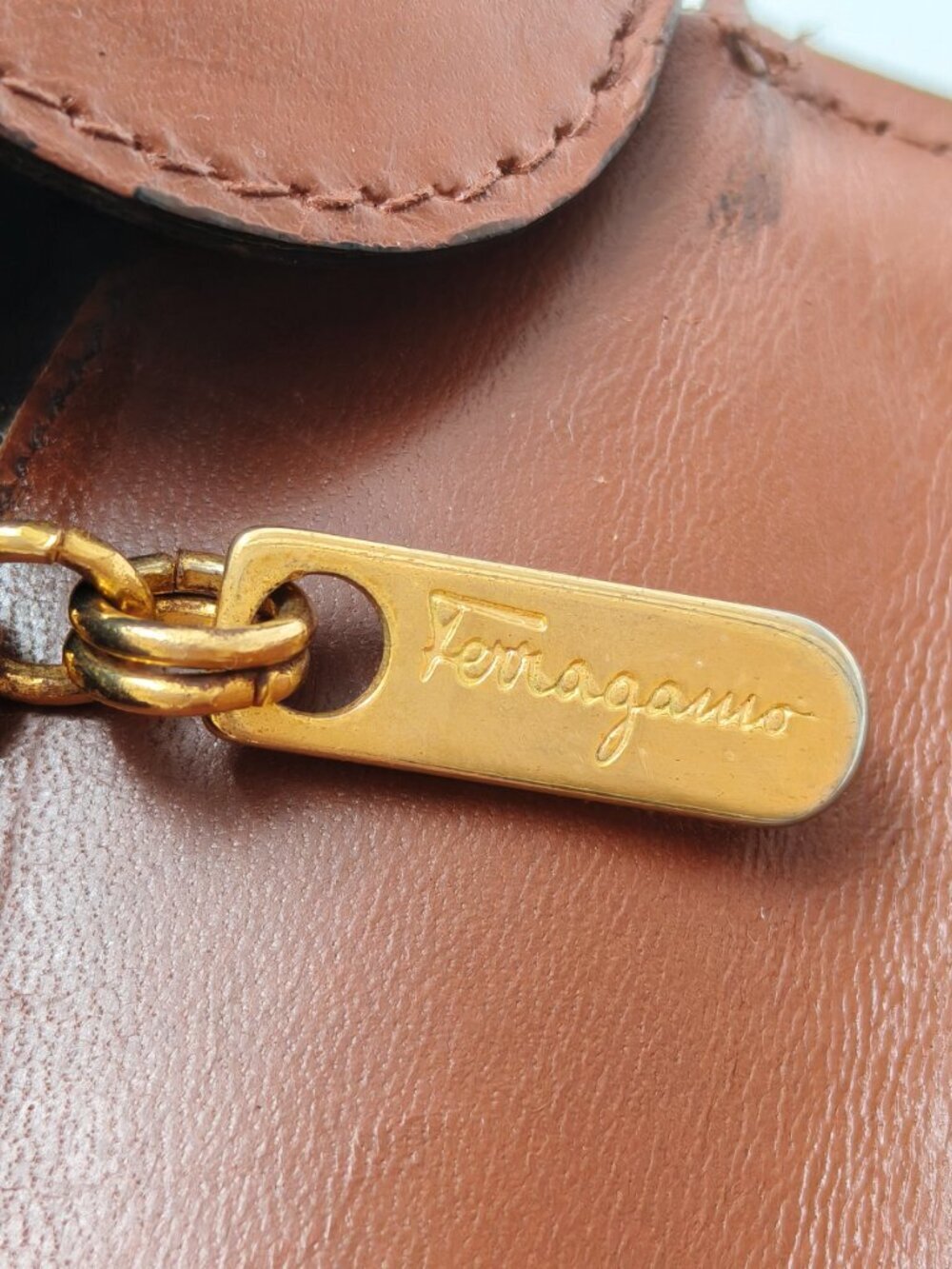 Vintage Salvatore Ferragamo Monogram Suede Leather Top Handle Crossbody Bag Brow - Picture 14 of 15